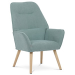 AK-312 BLUE2 - Křeslo "ušák", potah modrá látka, nohy masiv kaučukovník