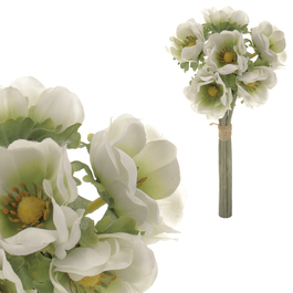 KUM3414-WH - Sasanka - umělá kytice, 6 květů, barva bílá