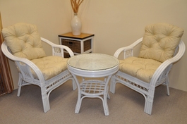 Ratanová sedací souprava Rio De Janeiro 2+1 bílá polstry béžový melír