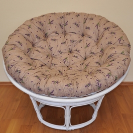 Ratanový papasan 100 cm bílý, polstr levandule