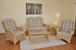 Ratanová sedací souprava Oliver medová, polstry tmavě béžový melír