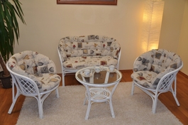 Ratanová sedací souprava Bahama velká bílá, polstry motiv srdce LOVE MAXI