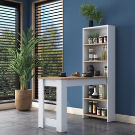 Barový stůl s regálem MILFORD bílá/ořech