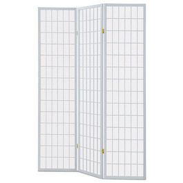 EF-E803 WT - Paraván dřevěný 3 dílný, masiv smrk, bílá netkaná textilie, bílý matný lak