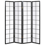 EF-E804 BK - Paraván dřevěný 4 dílný, masiv smrk, bílá netkaná textilie, černý matný lak