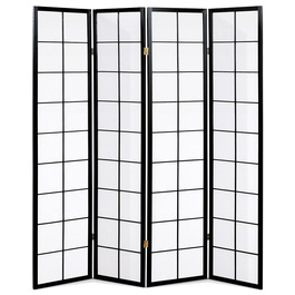 EF-E804 BK - Paraván dřevěný 4 dílný, masiv smrk, bílá netkaná textilie, černý matný lak