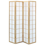 EF-E804 NAT - Paraván dřevěný 4 dílný, masiv smrk, bílá netkaná textilie, přírodní odstín