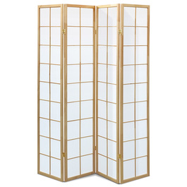 EF-E804 NAT - Paraván dřevěný 4 dílný, masiv smrk, bílá netkaná textilie, přírodní odstín