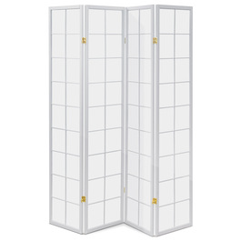 EF-E804 WT - Paraván dřevěný 4 dílný, masiv smrk, bílá netkaná textilie, bílý matný lak