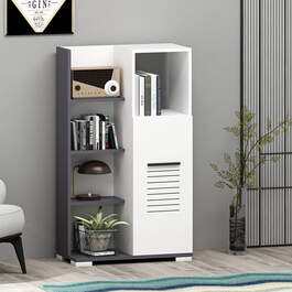 TUMUT skříňka s regálem, antracit / bílá