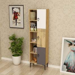 KODIAK regál na nožičkách, bílá / dub / antracit / ořech