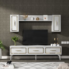 FROST obývací stěna, bílá / zlatá