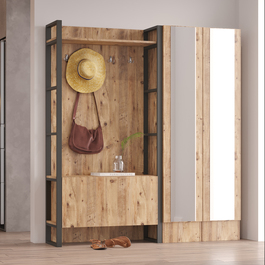 BISONA předsíňová stěna se zrcadlem, borovice