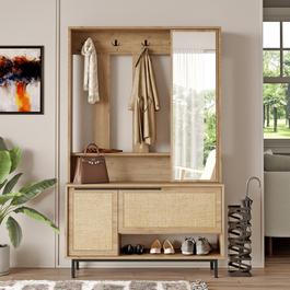 JALAPA předsíňová stěna se zrcadlem, sepet/jutový vzor