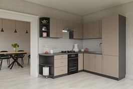 Rohová kuchyňská linka HORLY R2 šedý jíl/grafit