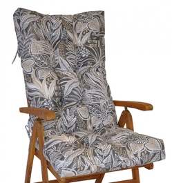 Polstr na teakové zahradní křeslo vysoké - motiv listy na tmavé