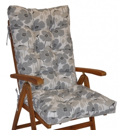 Polstr na teakové zahradní křeslo vysoké - vlčí máky šedé