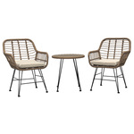 AZ-F1208 NAT - Relaxační set stůl + 2 židle, kov, umělý ratan, látka béžová, deska stolku polywood