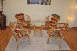 Ratanová sedací souprava Bahama 4+1 polstry červená mozaika indo