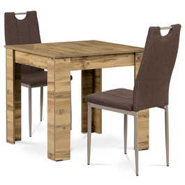 B080WOTDCL393BR - Jídelní set 1+2, stůl 80x80 cm, MDF dub wotan, židle hnědá látka, cappuc. lak