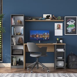 SELVA psací stůl s regálem, ořech/antracit