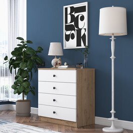 LEONESA šuplíková komoda, ořech/bílá