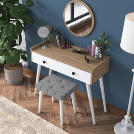 MAGENTA toaletní stolek s taburetkou, ořech/bílá