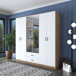 ISPRA šatní skříň se zrcadlem, ořech/bílá