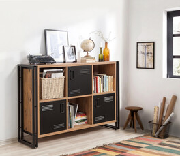 PARONA regál se skříňkou, borovice/černá