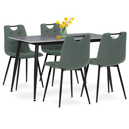 ASE-1001 GRN2 - Jídelní set 1+4, rozměr stolu 130x70x76 cm, keramika, kov, stůl šedá+černá, židle zelená+černá