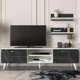 BEALTE luxusní obývací stěna, bílá/černý mramor