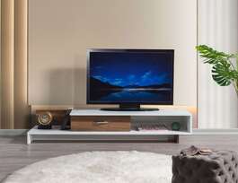 FOUCHER TV stolek, bílá/ořech