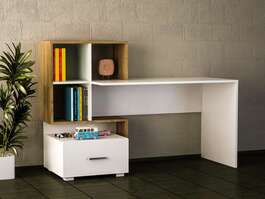 OGON široký psací stůl, bílá/ořech