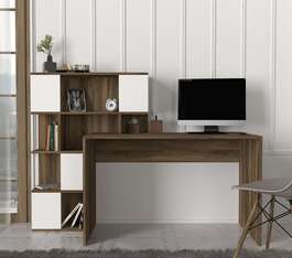 CALEDON psací stůl, bílá/ořech