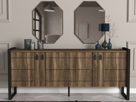 LAPAS široká komoda s nástěnným zrcadlem, ořech