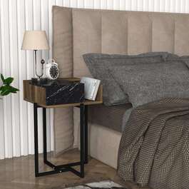 NAZARE vysoký noční stolek, ořech/černý mramor