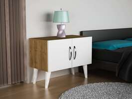 NARITA noční stolek, bílá/ořech