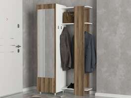 FURANO předsíňová stěna se zrcadlem, bílá/ořech