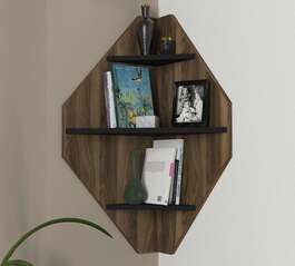 OMURA rohová nástěnná police, ořech/černá