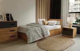 Postel s roštem 90x200 cm BOXBY, dub artisan/satin