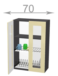 Horní vysoká vitrína s odkapávačem š.70, v.92, Horizon WD7092G, grafit/ořech tmavý