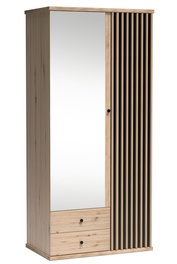 Šatní skříň se zrcadlem 100, barva dub artisan/černá