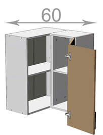 Horní rohová skříňka š.60, v.72, Kaiser BK606072, bílá/černý lesk