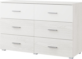 ESTEVAN komoda 6 zásuvek, bílá/light artwood