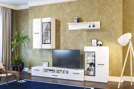 FARMOSA obývací stěna, bílá/bílý lesk