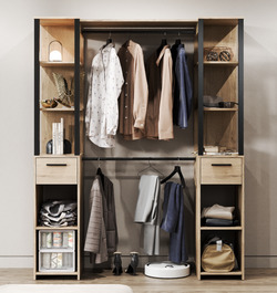 ISSEN otevřený šatník do předsíně, dub Craft šedý/černá