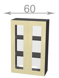 Capri W6092G, kuchyňská vysoká vitrína š.60, korpus grafit, dvířka nymphaea alba