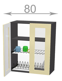 Capri WD8092G, kuchyňská vysoká vitrína s odkapávačem š.80, korpus grafit, dvířka nymphaea alba