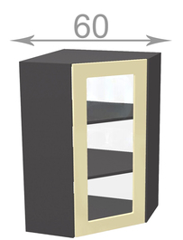 Horní vysoká rohová vitrína š.60, v.92, Modena WC606092G, bílá/artwood