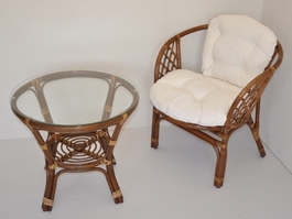 Ratanová sedací souprava Bahama 1+1 hnědá, polstr bílý